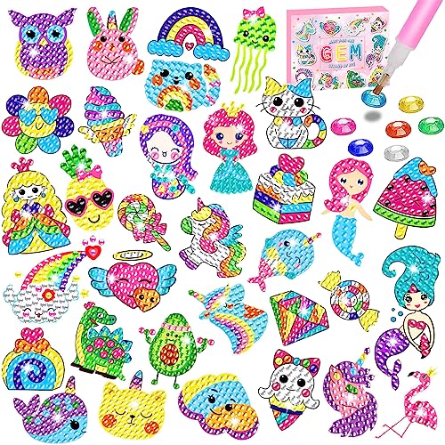 CAYUDEN Diamond Painting Aufkleber, 33pcs 5D Diamant Painting Bilder Kinder Einhorn Diamond Painting Kinder Mädchen Meerjungfrau Diamond Painting Stickers DIY Diamant Malerei Aufkleber Kit für Kinder von CAYUDEN