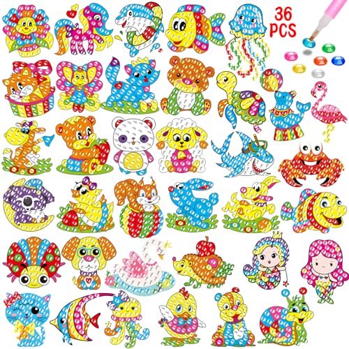 CAYUDEN Diamond Painting Aufkleber, 36pcs 5D Tiere Diamant Painting Bilder Kinder DIY Diamond Painting Kinder Mädchen Diamant Malerei Aufkleber Kit für Mitgebsel Kindergeburtstag Gastgeschenk von CAYUDEN