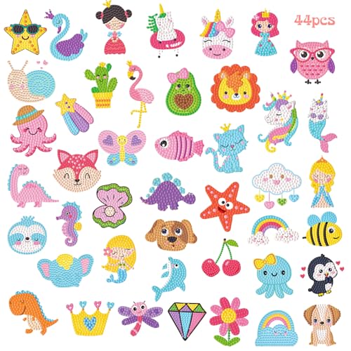 CAYUDEN Diamond Painting Sticker, 40pcs Diamond Painting Aufkleber Kinder 5D Diamant Painting Bilder Tiere Diamanten Kinder Sticker DIY Diamant Malerei Aufkleber Zubehör für Geschenk Kinder 6 8 10 12 von CAYUDEN