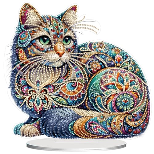 CAYUDEN Diamond Painting Tischdeko, DIY Diamond Painting Erwachsene 5D Katze Diamant Malerei Stehend Kunst Set Diamant Painting Tisch Deko Diamant Malerei Ornamente für Dekoration, Geschenk von CAYUDEN