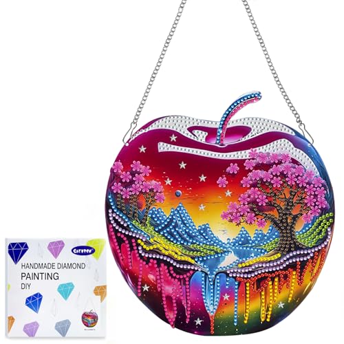 CAYUDEN Diamond Painting Girlande Kranz Set, Diamond Painting Apple Anhänger DIY Diamant Painting mit Kette Wand Kunst Anhänger Für Erwachsene Tür Dekorationen Diamant Malerei Garten Fenster Tür Deko von CAYUDEN