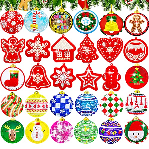 CAYUDEN Diamond Painting Weihnachtsan Hänger, 30pcs 5D Weihnachten Diamant Painting Bilder Kinder DIY Diamond Painting Kinder Weihnachten Diamant Malerei Aufkleber Kit für Mitgebsel Christmas Pendant von CAYUDEN