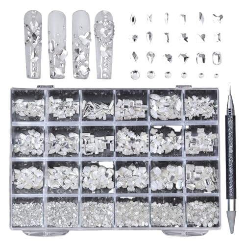 CAZSTYK Nailart-Strass-Set, verschiedene Formen, Glaskristall, AB-Nagelsteine, Nagelschmuck, flache Rückseite, Strasssteine mit Wachsstift von CAZSTYK