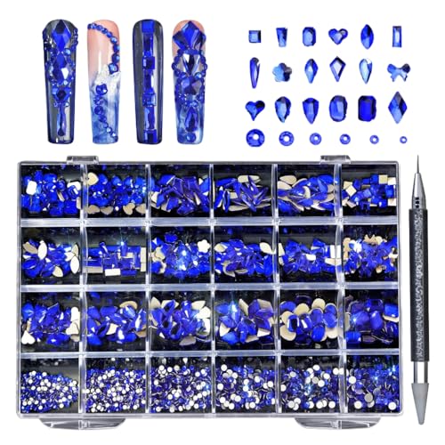 CAZSTYK Nailart-Strass-Set, verschiedene Formen, Glaskristall, AB-Nagelsteine, Nagelschmuck, flache Rückseite, Strasssteine mit Wachsstift von CAZSTYK