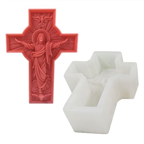 CAZSTYK Religiöse Kreuz-Kerzenform, Skalptur-Kerzenform für Kerzen, Gips, Ornamente, Heimdekoration, Epoxidharz von CAZSTYK