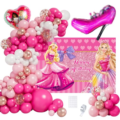 Barbi Prinzessin Luftballon Girlande Rosa CBOSNF 67Pcs Barbiprinzessin Folienballons Geburtstagsdeko Ballon Puppe Mädchen Thema Hintergrund Geburtstag Dekoration für Kinder Party Deko von CBOSNF