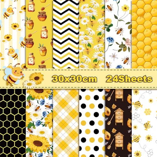 24 Blatt Bienen Muster Scrapbook Papier,12 Designs Doppelseitiges Honigbiene Dekorpapier Scrapbook Craft Papier,12x12Inch Craft Supplies Karte Herstellung Scrapbook von CC HOME