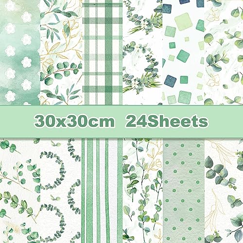 24 Blatt Eukalyptusblätter Muster Scrapbook Papier,12 Designs Doppelseitiges Blätter Dekorpapier Scrapbook Craft Papier,12x12Inch Craft Supplies Karte Herstellung Scrapbook von CC HOME