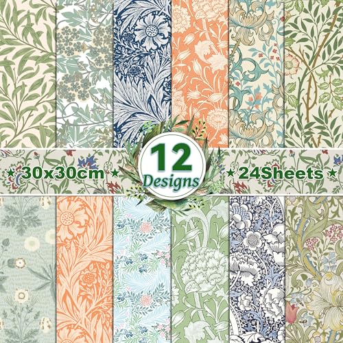 24 Blatt Europäischer Stil Vintage Muster Scrapbook Papier,12 Designs Doppelseitige Vintage Florales Dekorpapier Scrapbook Craft Papier,12x12Inch Karte Herstellung Scrapbook DIY Hintergrundpapier von CC HOME