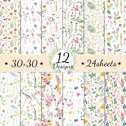 24 Blatt Florales Muster Scrapbook Papier,12 Designs Doppelseitige Florales Dekorpapier Scrapbook Craft Papier,12x12Inch Craft Supplies Karte Herstellung Scrapbook DIY Florales Hintergrundpapier von CC HOME