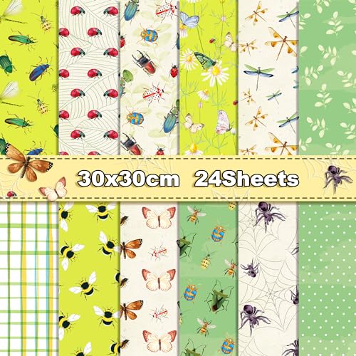 24 Blatt Insekt Muster Scrapbook Papier,12 Designs Doppelseitig Insekt Dekorpapier Scrapbook Craft Papier,12x12Inch Craft Supplies Karte Herstellung Scrapbook von CC HOME