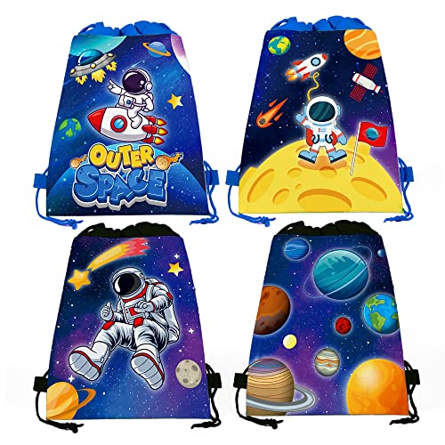 CC HOME 12 x Astronauten-Partytüten mit Kordelzug, Planeten-Weltraum-Geschenk, Süßigkeitentüten, Sternen-Thema, Partytüten für Babyparty, Kinder, Mädchen, Jungen, Geburtstagsparty-Dekorationen, 26,9 x von CC HOME
