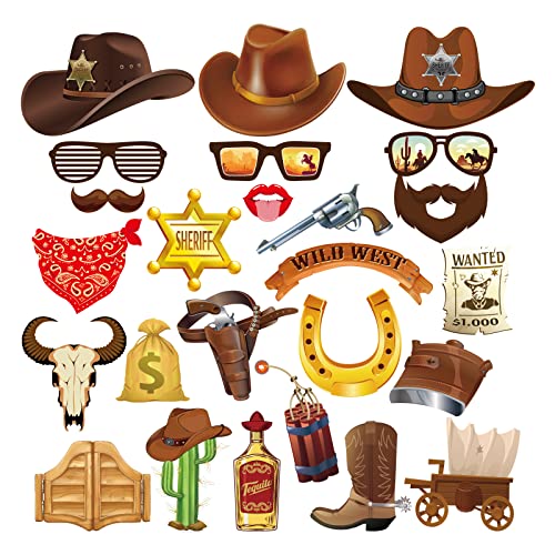 CC HOME 25 Stück Western-Cowboy-Requisiten, Cowboy-Fotokabinen-Muster, Party-Dekorationen, Partyzubehör für Jungen und Herren, Cowboy, Party-Essentials von CC HOME