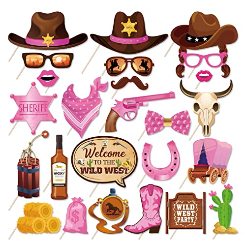 CC HOME 25 Stück West Cowboy Photo Booth Requisiten Cowboy Photo Booth Muster Party Dekorationen Party Favor für Mädchen Frauen Cowboy Party Essentials von CC HOME