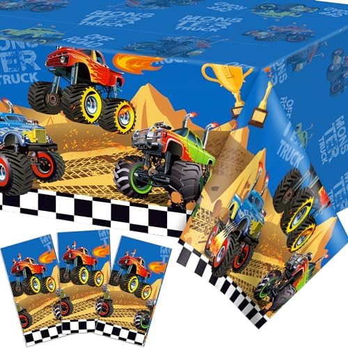 CC HOME 3PCs Monster Truck Tischdecken Party Tischdecke, Kunststoff Tischdecken Party Dekoration Einweg Tischdecke für Partys, Geburtstag Tischdecke Rechteckige Tischdecke von CC HOME