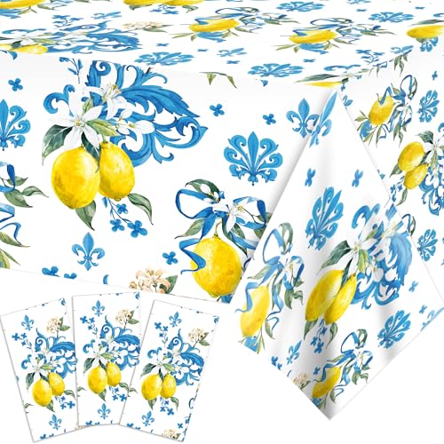 CC HOME 3PCs Zitrone Tischdecken Lemon Tablecloth Party Tischdecke, Kunststoff Tischdecken Party Dekoration Einweg Tischdecke für Partys, Geburtstag Tischdecke Rechteckige Tischdecke von CC HOME