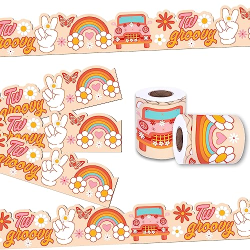 CC HOME Groovy Boho Hippie Aufkleber Border Roll Aufkleber,Rainbow School Bus Dekorative Aufkleber,Hippie Blackboard Dekorative Rand Aufkleber für Klassenzimmer, 8cmx21m Beginn der Schulsaison von CC HOME