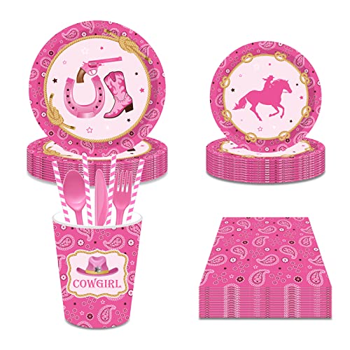 CC HOME West Cowboy Themenparty-Zubehör-Set - Serves 16 - Includes West Cowboy Party Teller Cups Ballon Servietten Happy Birthday Banner for Girl Women Cowboy Party Essentials von CC HOME