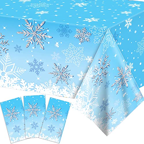 Schneeflocken Tischdecke 3 Stück,220x130cm Rechteckiger Schnee Plastik Tischabdecke für Frozen Geburtstagsdeko Mädchen Geburtstagsparty Frozen Geschenke Party Dekor von CC HOME