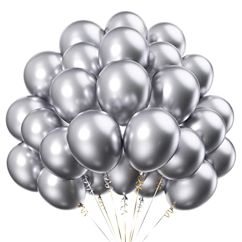 100 Stück 12 Zoll Metallic Luftballons Silber,Chrom Latex Helium Ballons Silber für für Geburtstag,Hochzeit Party Dekoration von CC Wonderland Zone