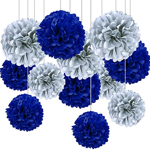 CC wonderland zone 12 Stück Blau und Silber Seidenpapier Pompons,Papier Pom Poms Seidenpompons für Party Deko von CC wonderland zone