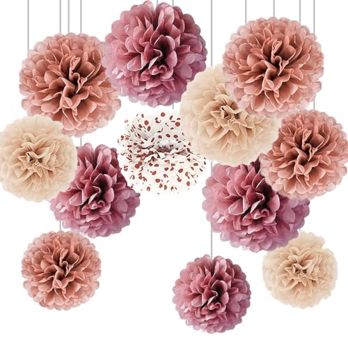 Hochzeit Deko,12 Stück Rosegold,Weinrot,Rosa Seidenpapier Pompons,Gold Dot Weiß Papier Pom Poms Seidenpompons für Party Deko von CC wonderland zone