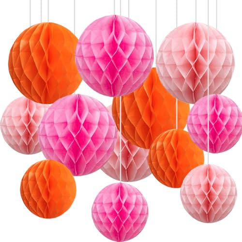 CC wonderland zone 12er Orange und Rosa Papier Wabenbälle,Hängende Seidenpapier Honeycomb Balls for Party Dekoration(6inch&10inch) von CC wonderland zone