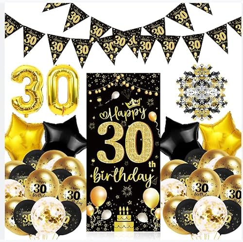 Deko 30 Geburtstag,30. Geburtstag Party Dekoration für Männer oder Frauen,30 Happy Birthday Banner Schwarz Gold von CC wonderland zone