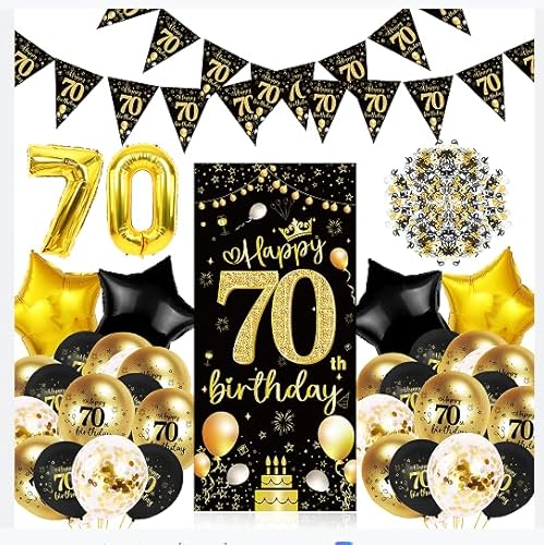 Deko 70 Geburtstag,70. Geburtstag Party Dekoration für Männer oder Frauen,70 Happy Birthday Banner Schwarz Gold von CC wonderland zone