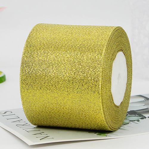 Organzaband Gold,8cm Breit Schimmernd Geschenkband,25Yards Länge Hochzeiten Dekoband,Glitter Schleifenband,Weihnachten Organza Satinband von CC wonderland zone