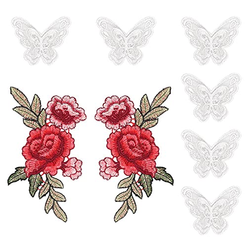 CCUCKY 8 Stück Gestickte Flicken, Applikationen Zum Aufnähen Rose Blumen & 3D-Spitze-Schmetterling-Aufnäher für Kleidung, Jeans DIY von CCE