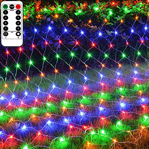 100 LED Netzvorhang Lichterkette batteriebetrieben mit 8 Modi Fernbedienung Timer dimmbar Garten Terrasse Netz Beleuchtung für Buschbaum Deck Party Hochzeit Weihnachten Dekor (1,5 m x 1,5 m) von CCILAND