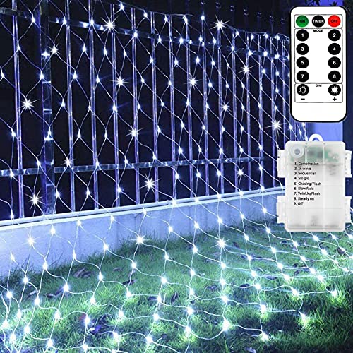 CCILAND 100 LED Netz Lichter, 1.5M x 1.5M Netz Lichterkette im Freien wasserdicht mit 8 Modi Fernbedienung Timer Dimmbare Batterie Netz Lichter für Busch Zaun Wand Party Hochzeit Weihnachten Dekor von CCILAND