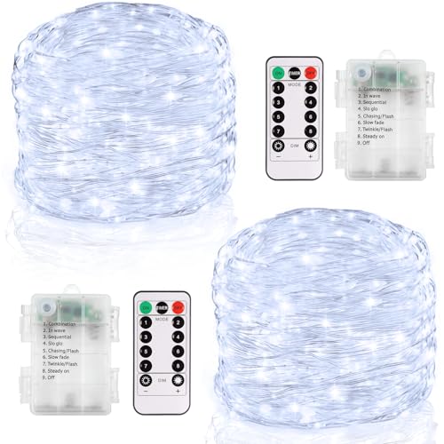 CCILAND 2 Stück Lichterkette Außen Batterie, 6M 60 LED Lichterkette mit timer und Fernbedienung, Wasserdicht Mini Lichterkette mit Batterie für Zimmer Garten Weihnachten Hochzeit Deko (Weiß) von CCILAND