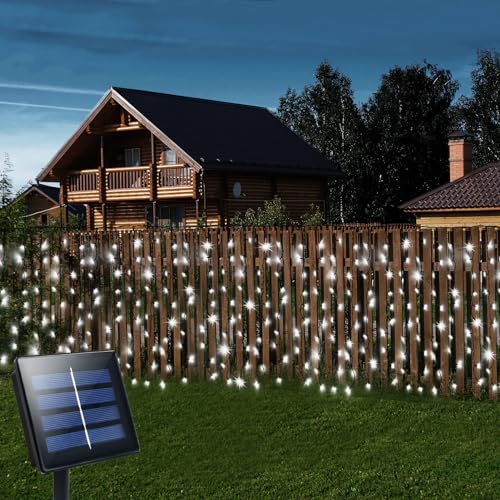 CCILAND Solar-Vorhanglichter für den Außenbereich, 6 m x 1 m, 300 LEDs, grüner Draht, Wasserfall-Lichterkette für Schlafzimmer, Garten, Terrasse, Pavillon, Dekoration, Kaltweiß von CCILAND