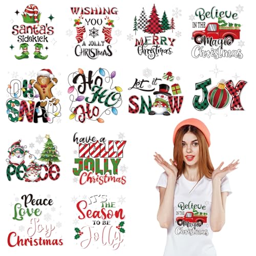 CCINEE 12 Blatt Weihnachts-Bügelbilder für T-Shirts, Wärmetransfer-Aufkleber, Vinyl, Weihnachts-Sublimations-Transfers, bereit zum Drücken, für Bastelarbeiten, Weihnachtskleidung, Taschen von CCINEE