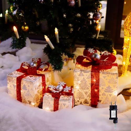 CCLIFE LED Geschenkbox 3er Set Netzstecker Weihnachten Beleuchtete Lichterkette Weihnachtsdeko, Cushhom von CCLIFE