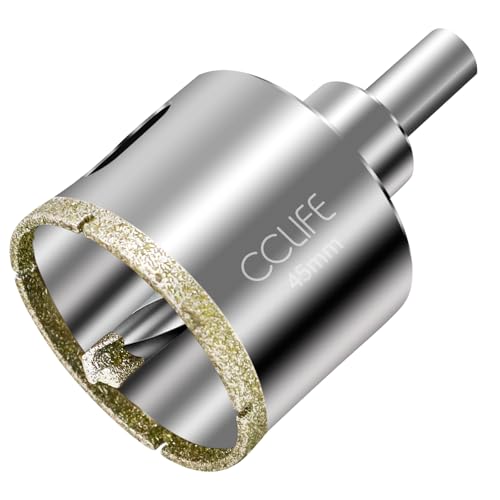 CCLIFE Diamantbohrer, 45mm Diamant Lochsäge mit Zentrierbohrer, 45# Kohlenstoffstahl, Glasbohrer mit Diamant-Beschichtung für Keramik, Granit, Glas von CCLIFE