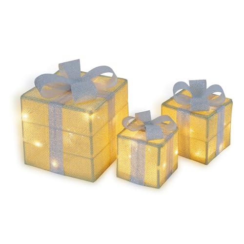 CCLIFE LED Geschenkbox 3er Set Weihnachten Weihnachtenbox Beleuchtete Lichterkette Batteriebetrieb Weihnachtsdeko,Cushhom von CCLIFE