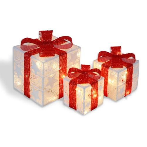 CCLIFE LED Geschenkbox 3er Set Weihnachten Weihnachtenbox Beleuchtete Lichterkette Batteriebetrieb Weihnachtsdeko,Cushhom von CCLIFE