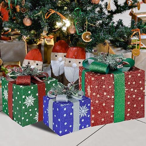 CCLIFE LED Geschenkbox 3er Set Weihnachten Weihnachtenbox Beleuchtete Lichterkette Batteriebetrieb Weihnachtsdeko,Cushhom von CCLIFE