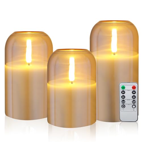 CCLIFE LED Kerzen 3er Set mit Fernbedienung Timer Funktion 300 Stunden flackernde Paraffin Echtwachs Kerze flammenlose Batteriebetrieb CushHom von CCLIFE