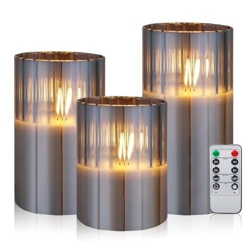 CCLIFE LED Kerzen 3er Set mit Fernbedienung Timer Funktion 300 Stunden flackernde Paraffin Echtwachs Kerze flammenlose Batteriebetrieb CushHom von CCLIFE