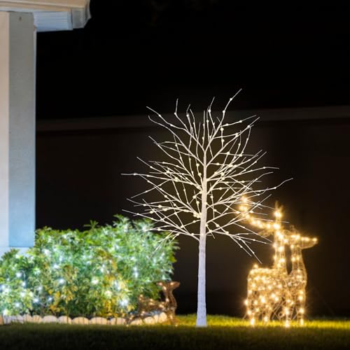 CCLIFE Led Lichterbaum Innen Aussen Weihnachten, Led Baum Innen, Birkenbaum Lichterdeko, Warmweiß, IP44, 120cm, 150LED, CushHom von CCLIFE