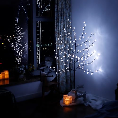 CCLIFE Led Lichterbaum Innen Aussen Weihnachten, Led Baum Innen, Kirschblütenbaum Lichterdeko, Kaltweiß, IP44, 150cm, 150LED, CushHom von CCLIFE