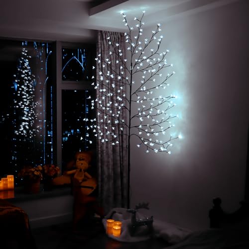 CCLIFE Led Lichterbaum Innen Aussen Weihnachten, Led Baum Innen, Kirschblütenbaum Lichterdeko, Kaltweiß, IP44, 220cm, 240LED, CushHom von CCLIFE