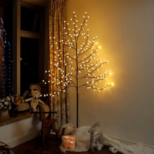 CCLIFE Led Lichterbaum Innen Aussen Weihnachten, Led Baum Innen, Kirschblütenbaum Lichterdeko, Warmweiß, IP44, 180cm, 200LED, CushHom von CCLIFE