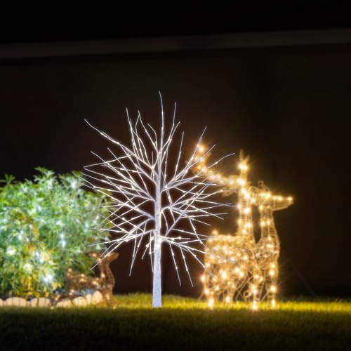 CCLIFE Led Lichterbaum Innen Aussen Weihnachten, Led Baum Innen, Birkenbaum Lichterdeko, Warmweiß, IP44, 150cm, 180LED, CushHom von CCLIFE