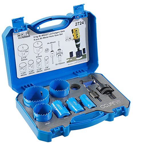 CCLIFE Lochsäge Set Bi-Metall, 8tlg Bimetall M3 HSS-CO Lochbohrer Ø22-64mm | Schnitttiefe 38mm | zum Bohren von Edelstahl Leichtmetall Holz PVC Kunststoff usw. von CCLIFE