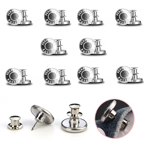 10 Stück Jeans Knöpfe Ohne Nähen, 17mm Button Pins , Hosenknöpfe Zum Stecken, DIY Jeansknopf, Hosen Enger Machen, zum Erweitern oder Reduzieren der Hosengröße von CCLKHY